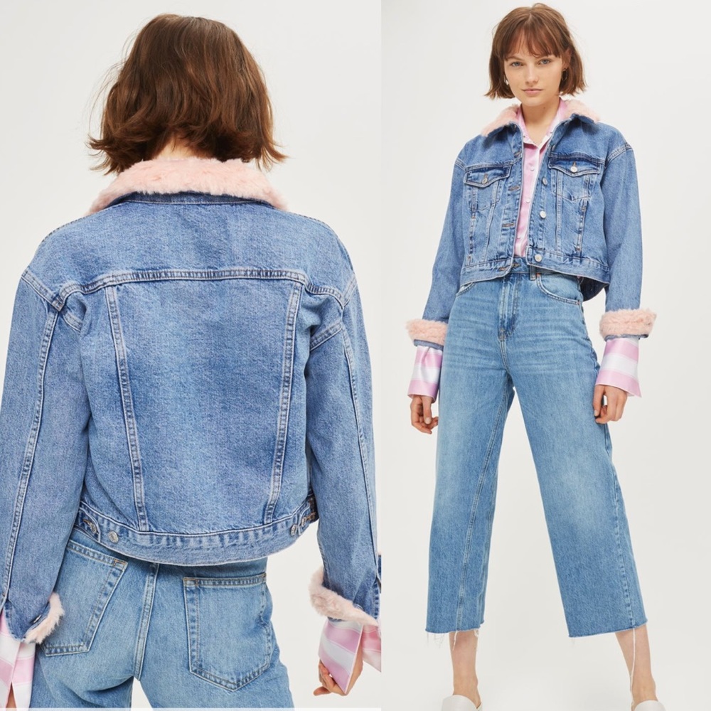 Topshop MOTO Faux Fur Denim Jacket - Picture 1 of 16